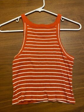 Women’s Orange & White Striped Ribbed Tank Top
